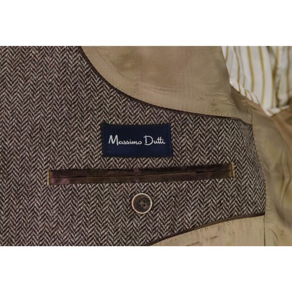 Massimo Dutti Men's Brown Herringbone Tweed 2-Btn Wool Blazer Jacket 44R - Picture 7 of 9
